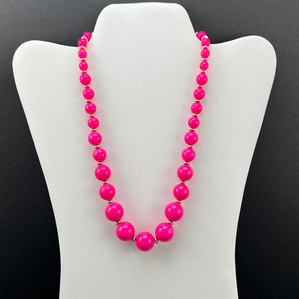 Vintage Beaded Necklace Graduated Pink Gold Tone Spacers 18.5"